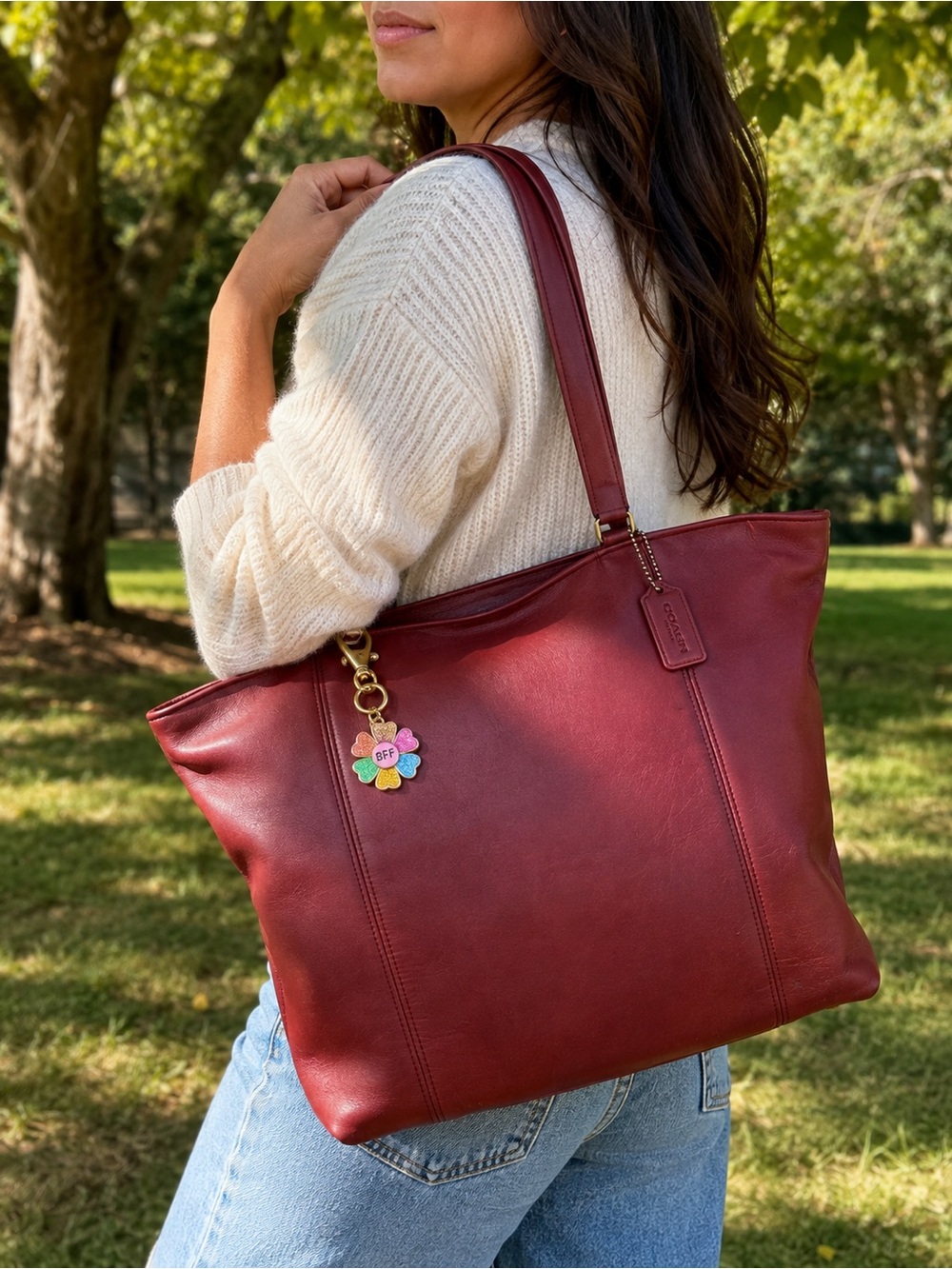 Vintage 1980s Coach Shopping Bag Large Red Leather Tote NYC USA 0535-929